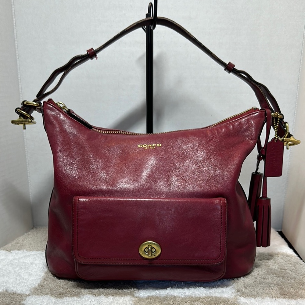 Coach Legacy Pocket Burgundy Deep Red Leather Convertible Hobo Bag